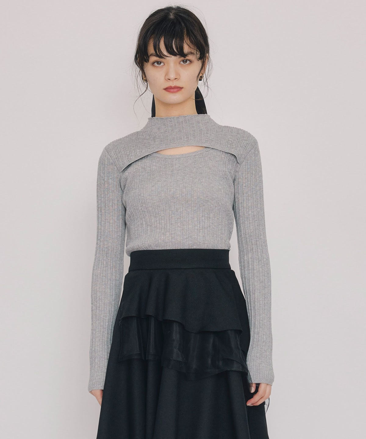 レイヤードデザインランダムリブニットプルオーバー