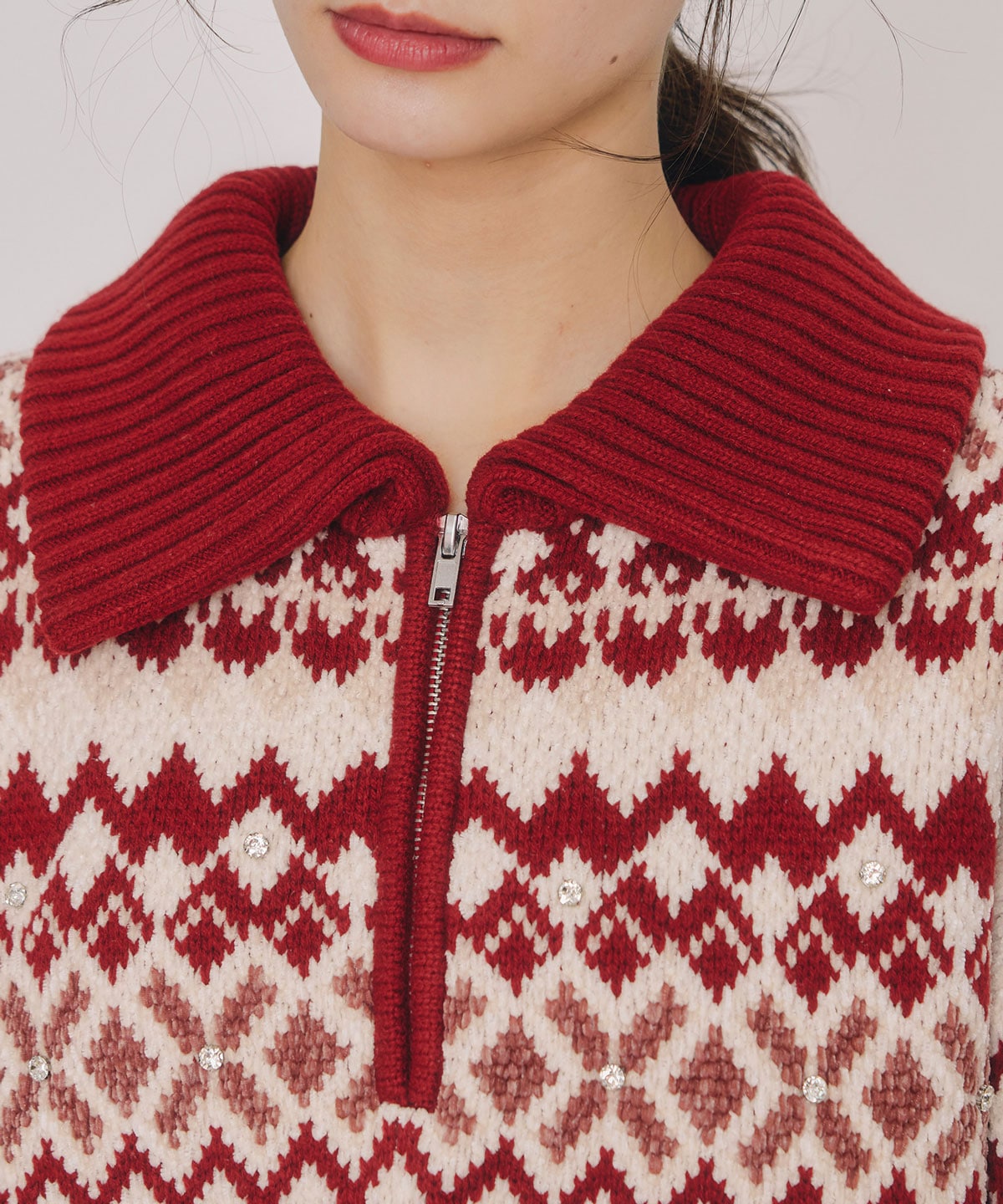 ビジューノルディックデザインニットプルオーバー