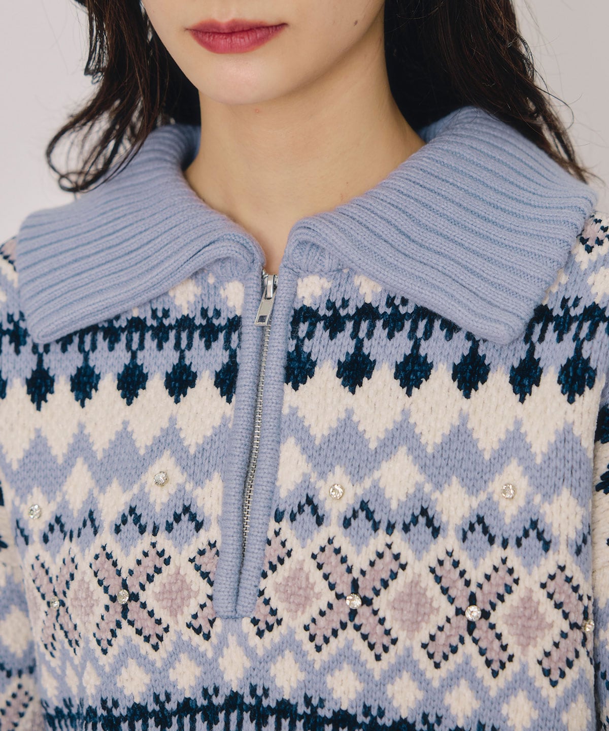 ビジューノルディックデザインニットプルオーバー