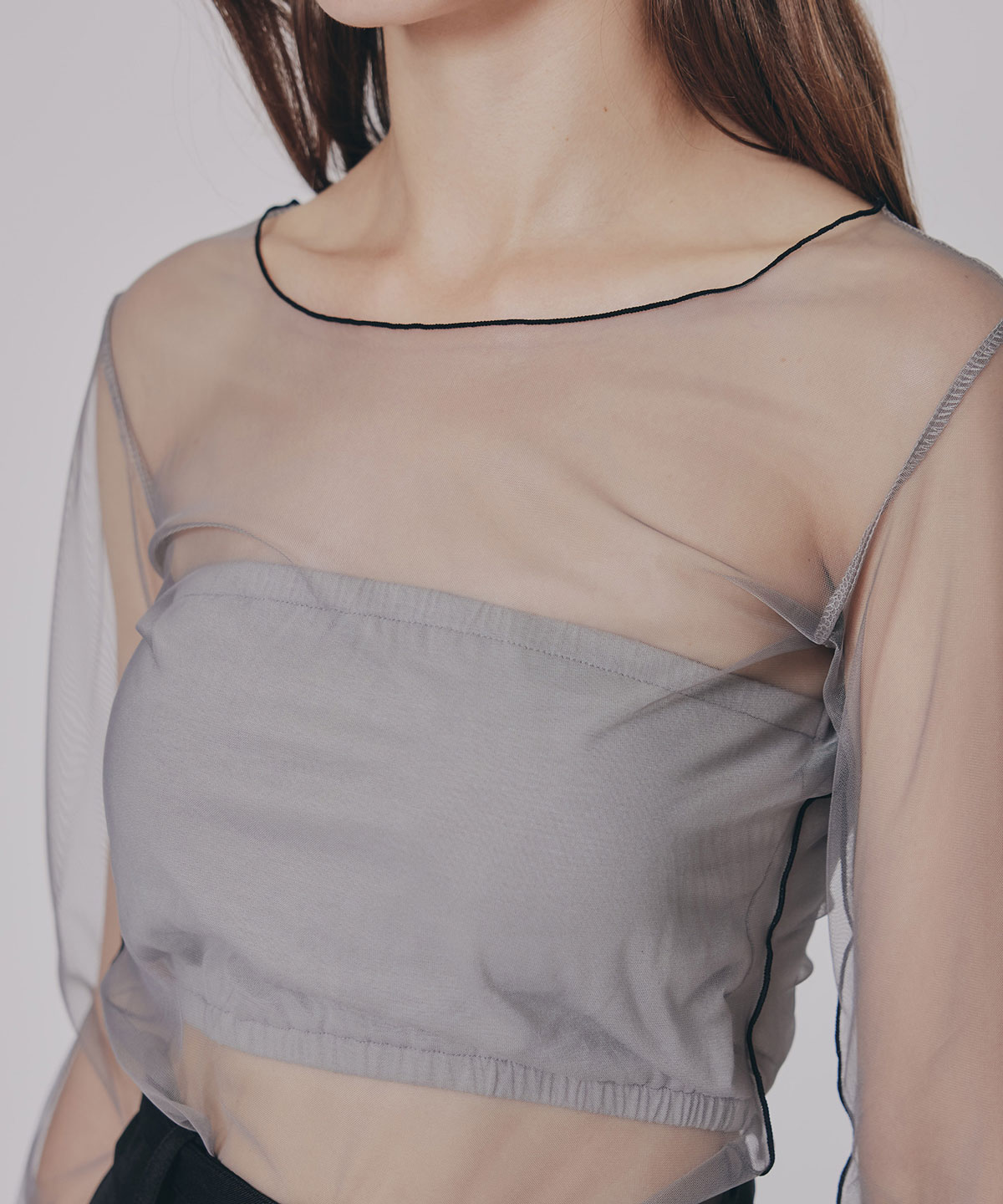 バイカラーメロウチュールトップス×ベアトップ