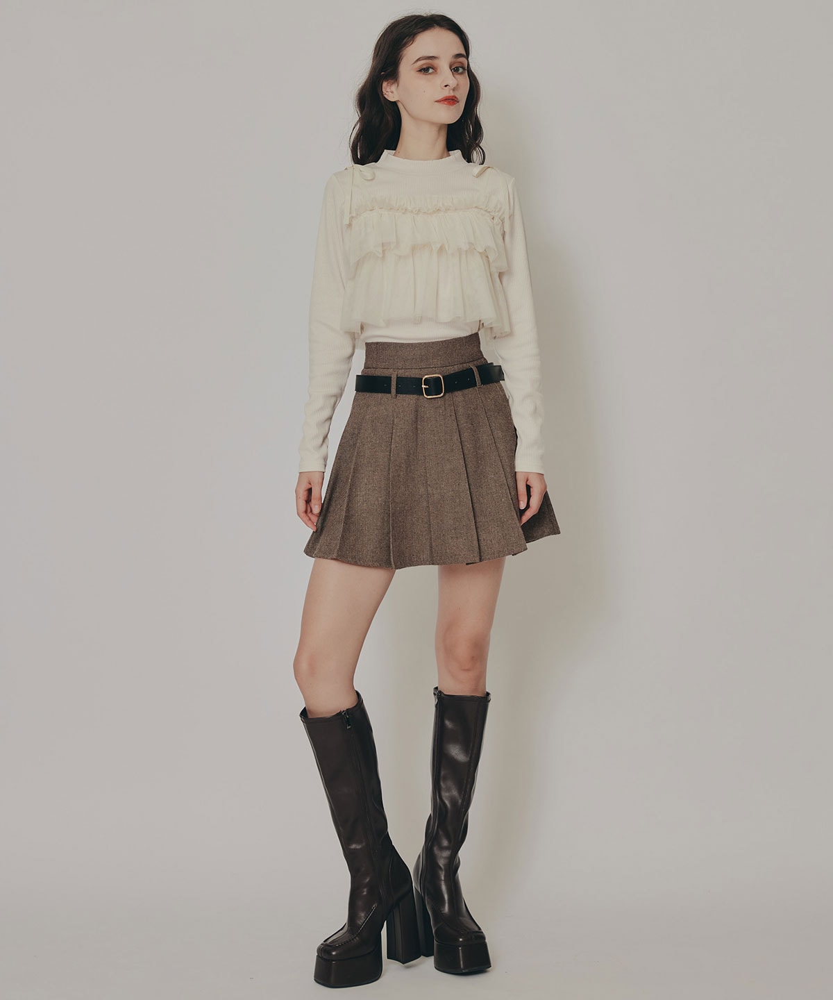 リボンチュールフリルビスチェニットトップス