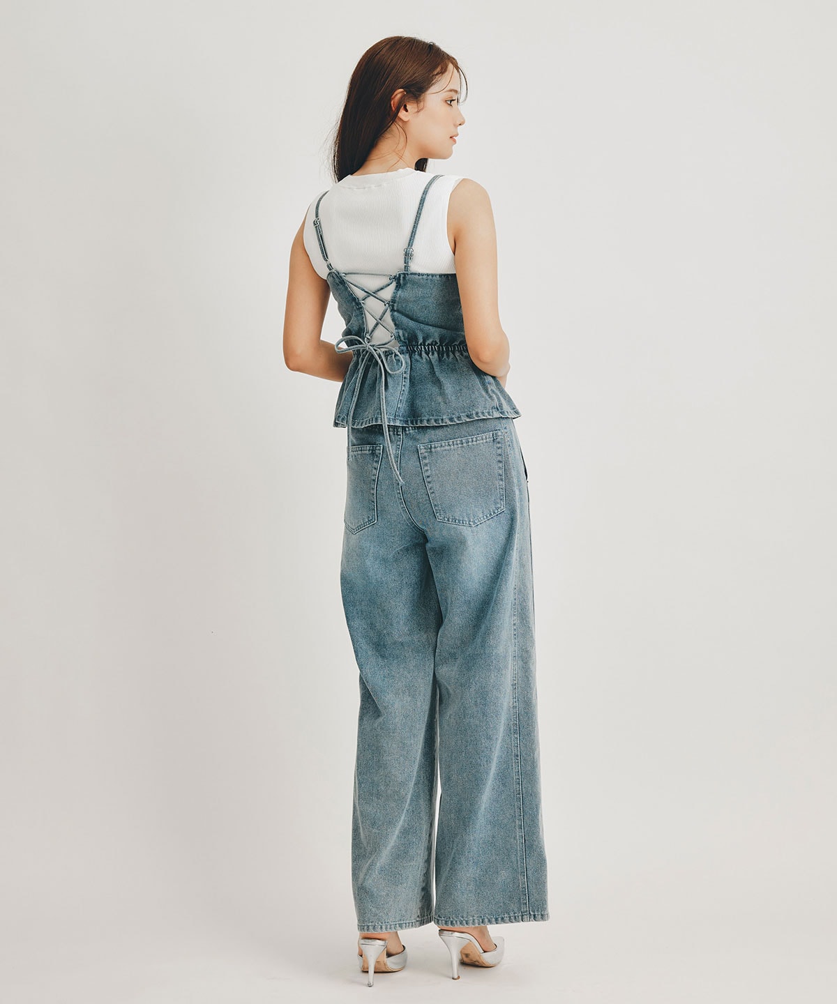 【Vintage Denim Series】ヴィンテージウォッシュバックレースアップデニムビスチェ