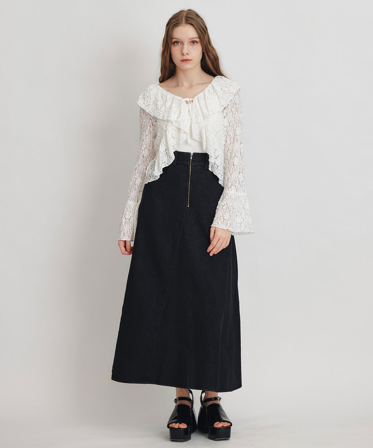 レースフリルカラーショートカーディガン