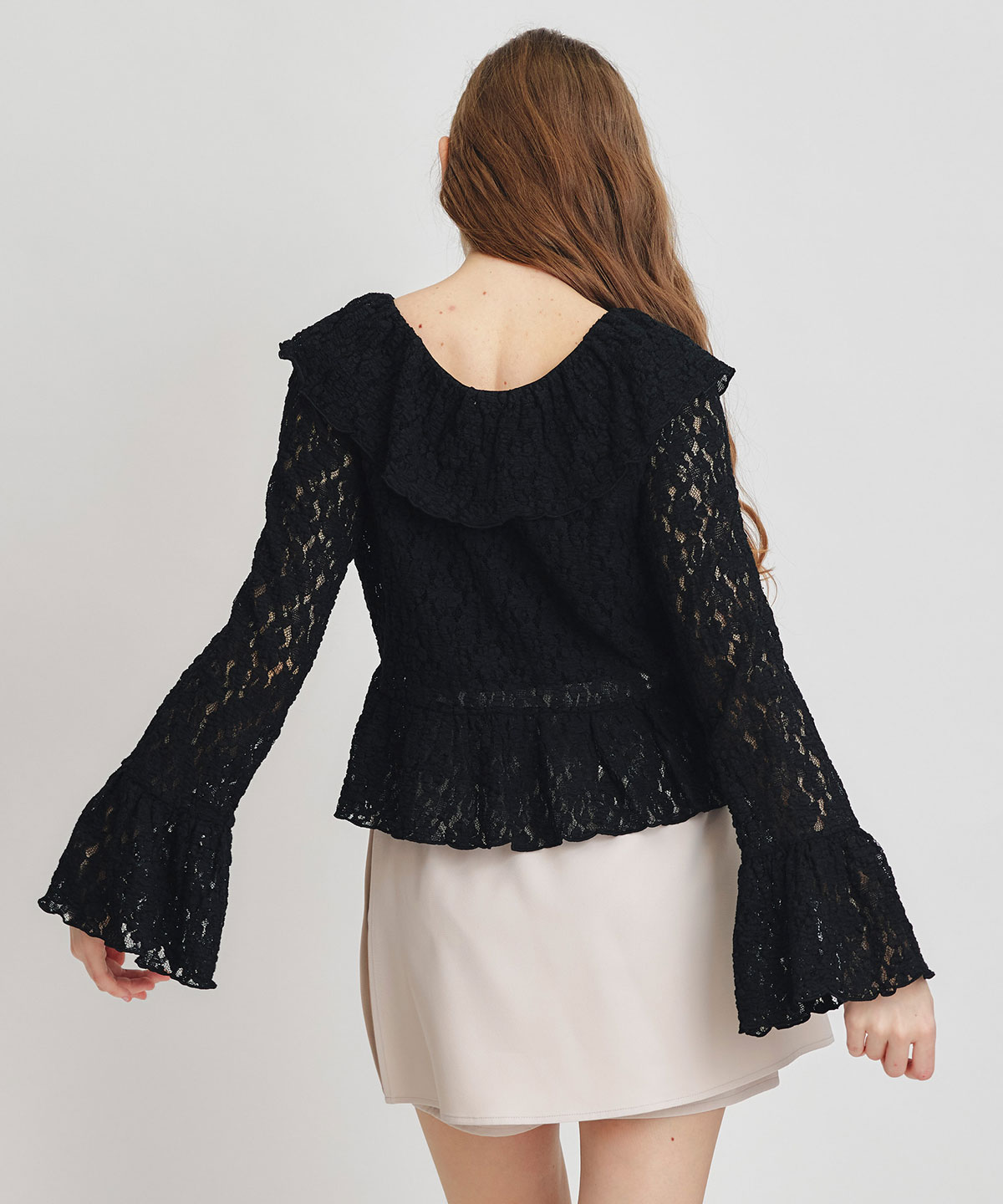 レースフリルカラーショートカーディガン