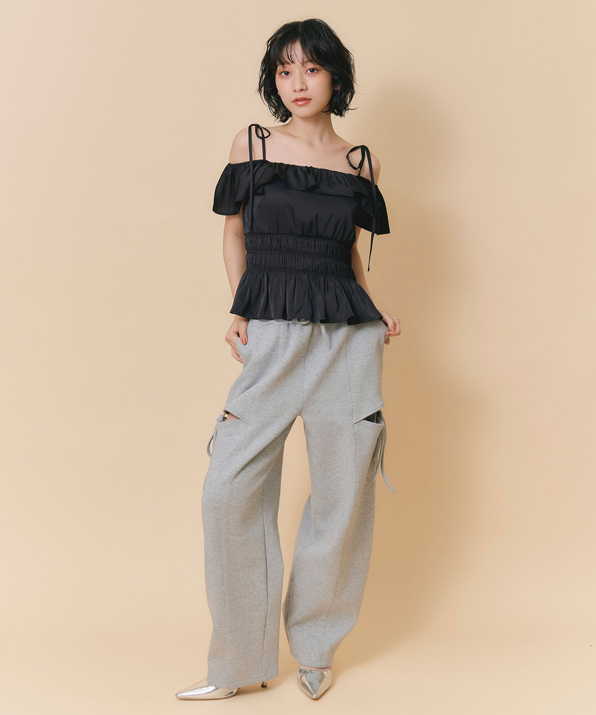 ショルダーリボン2WAYオフショルブラウス