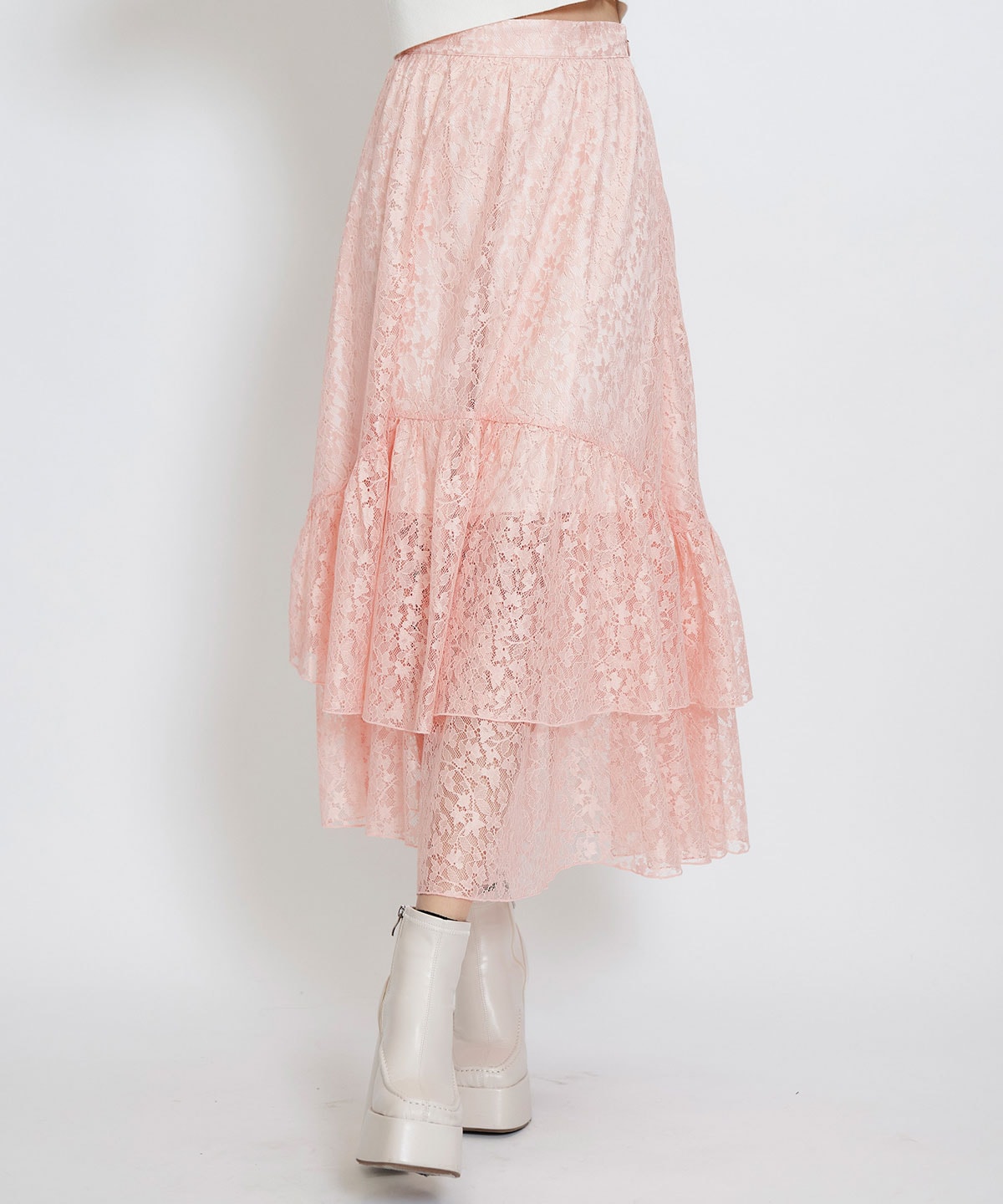 スリットレースフレアロングスカート