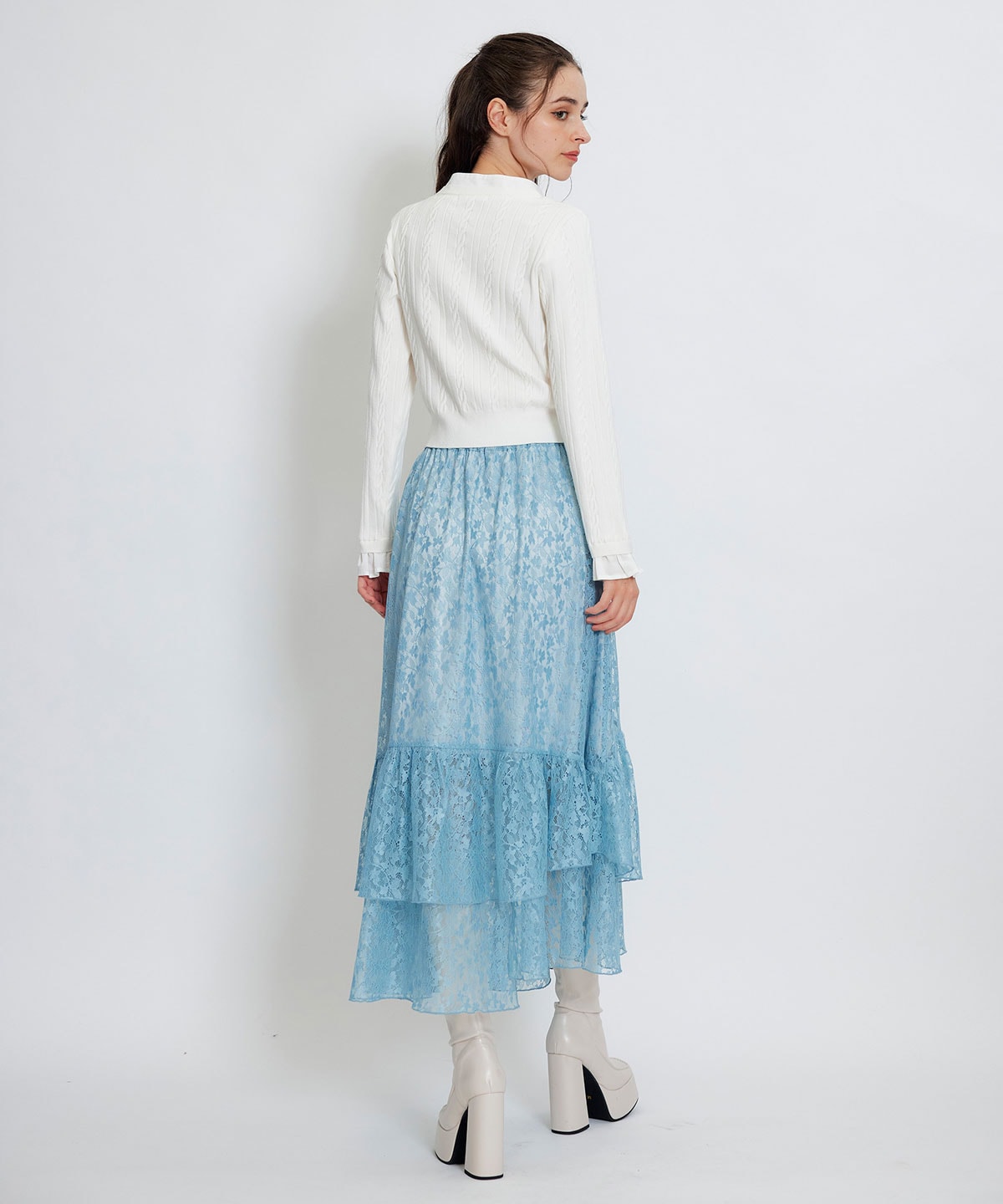 スリットレースフレアロングスカート