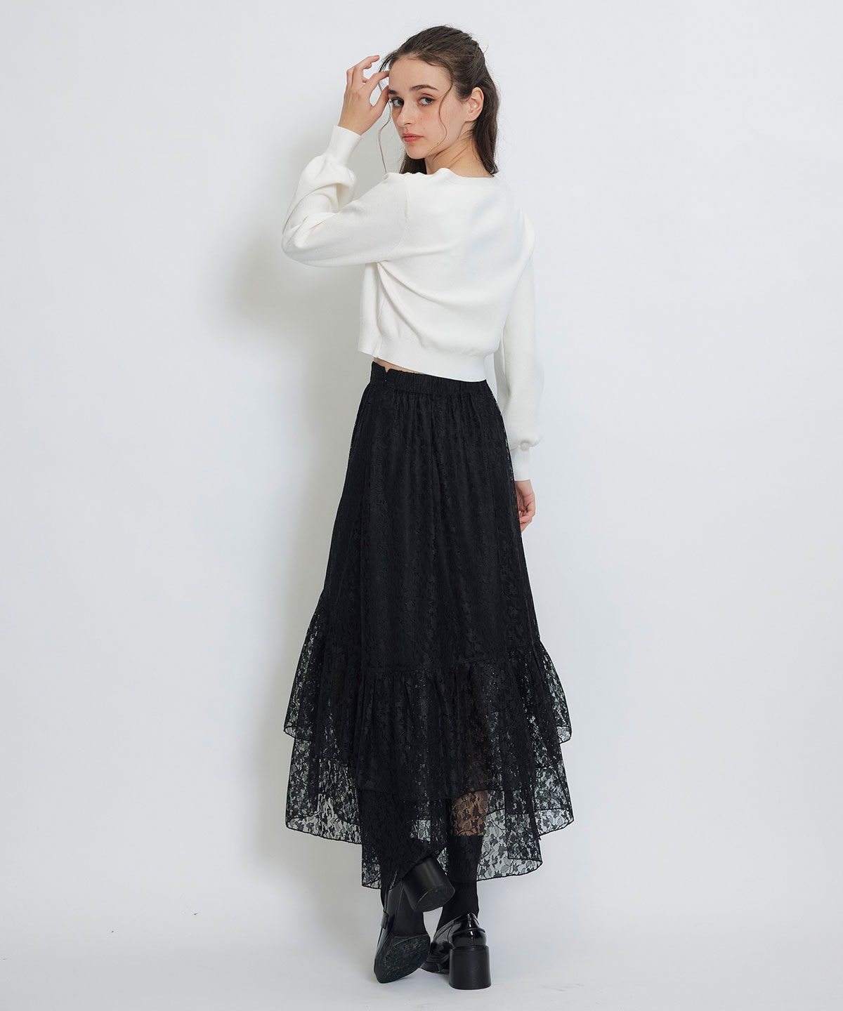 スリットレースフレアロングスカート