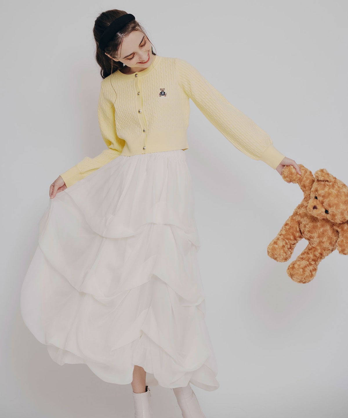 タックバルーンボリュームシフォンロングスカート