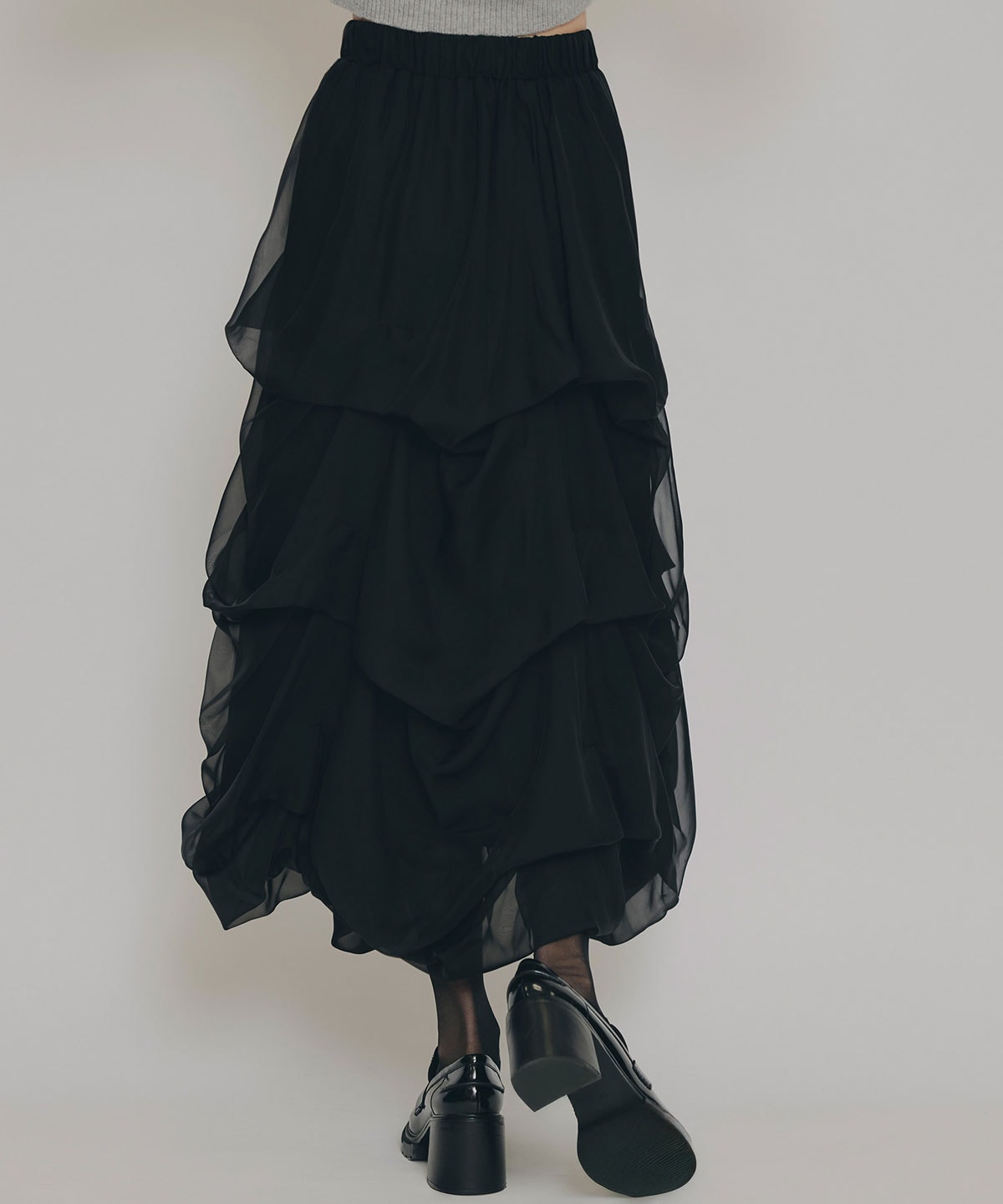 タックバルーンボリュームシフォンロングスカート