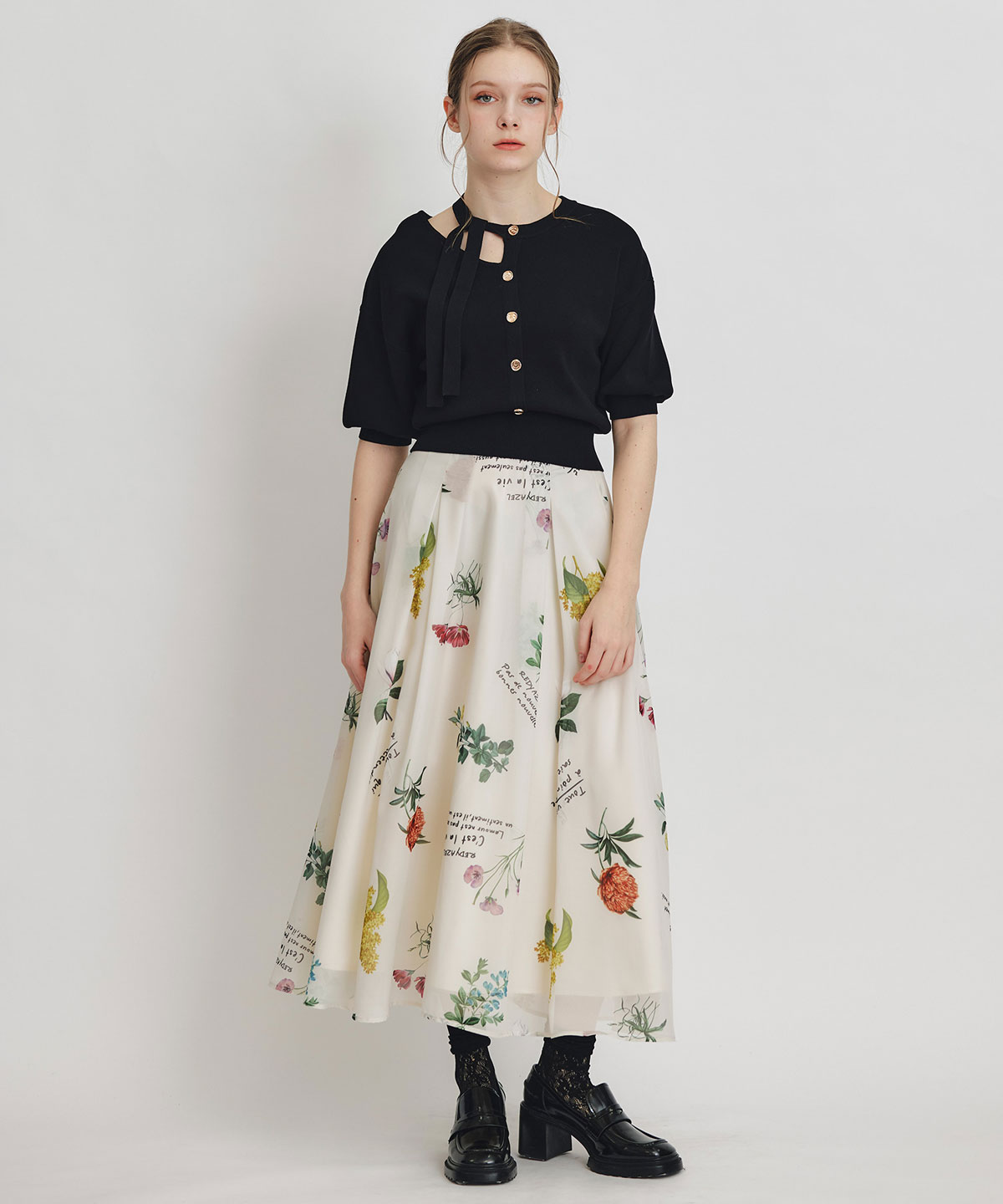 【Sheer Flower Series】シアーフラワータックフレアロングスカート