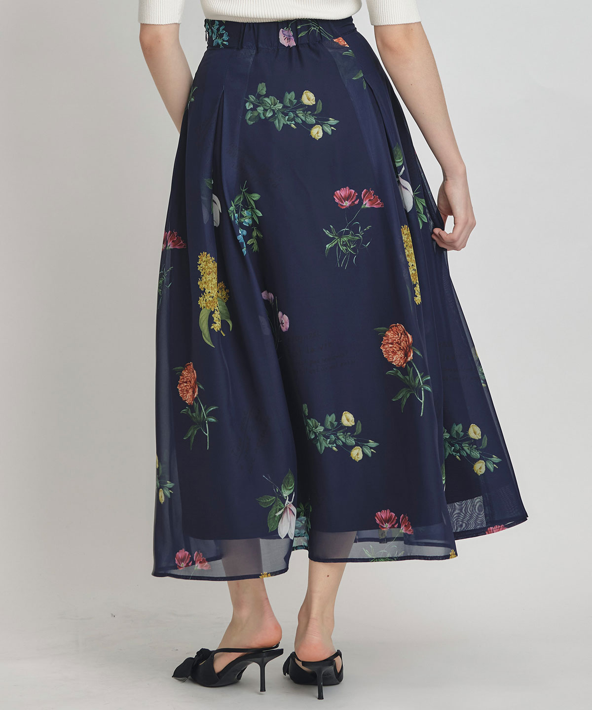 【Sheer Flower Series】シアーフラワータックフレアロングスカート