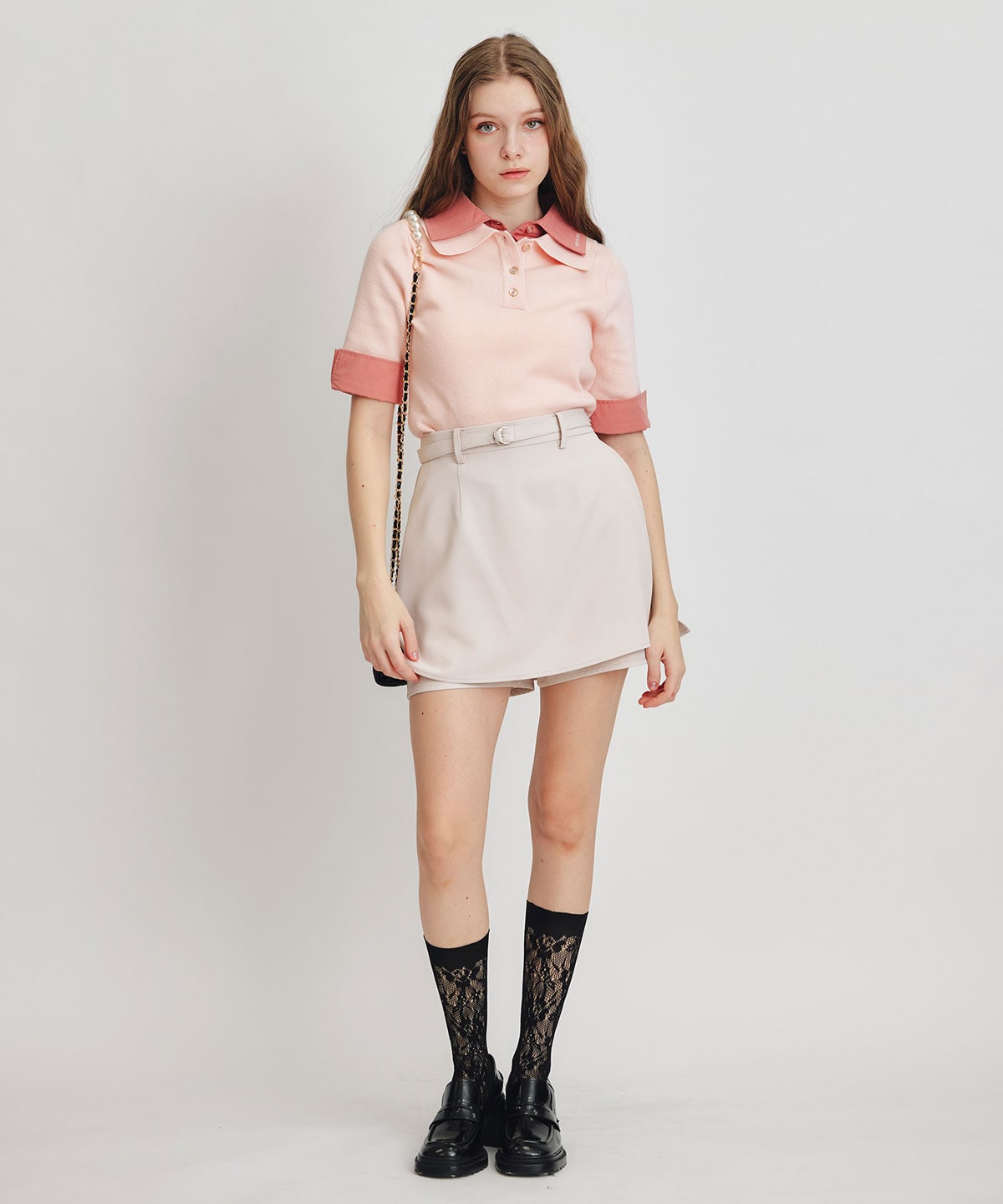 【セットアップ可能】アイシーカラーショートパンツレイヤードフレアミニスカート