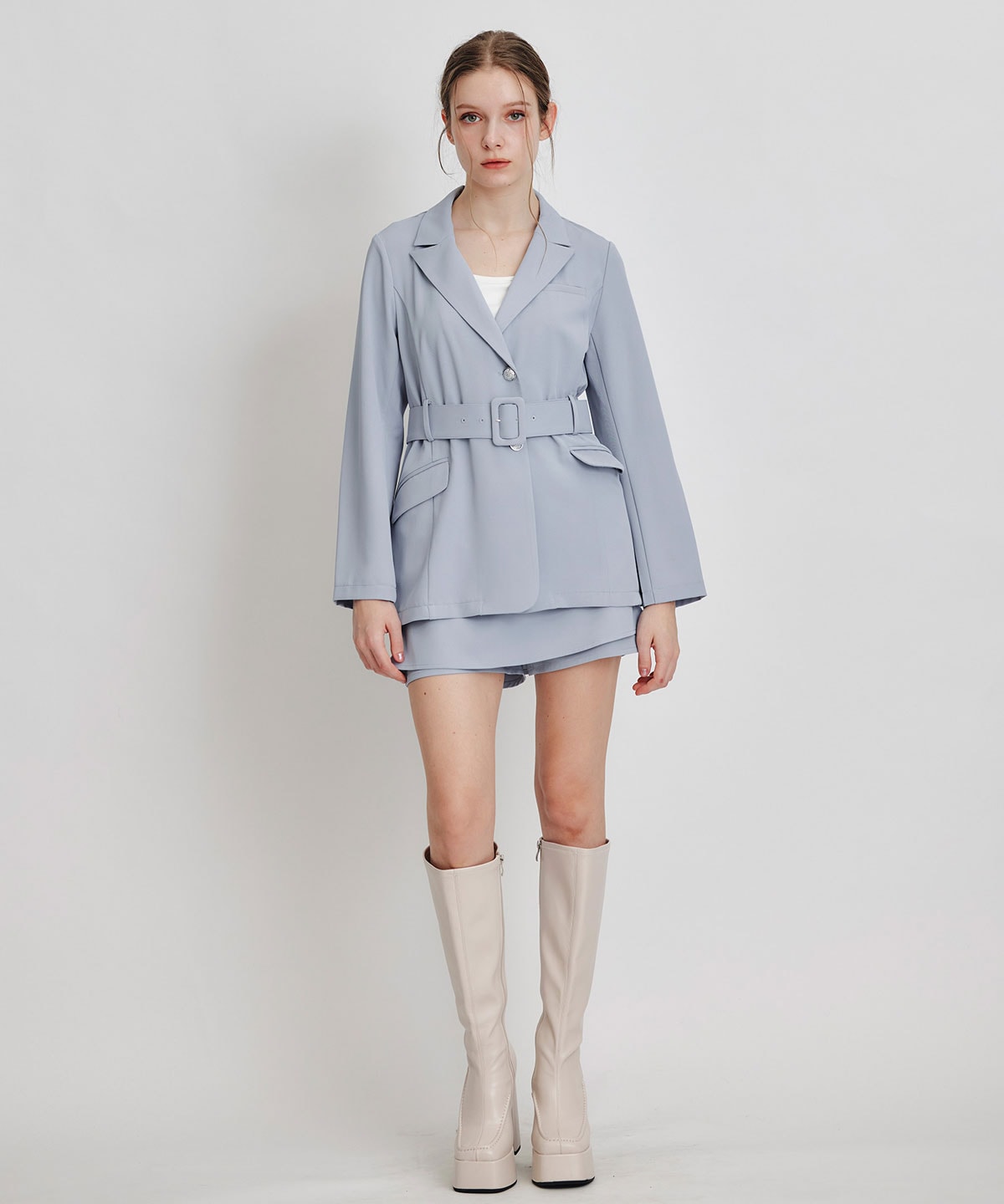 【セットアップ可能】アイシーカラーショートパンツレイヤードフレアミニスカート