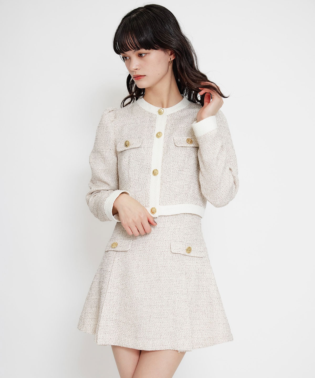 【セットアップ可能】スプリングツイードフリルミニスカート