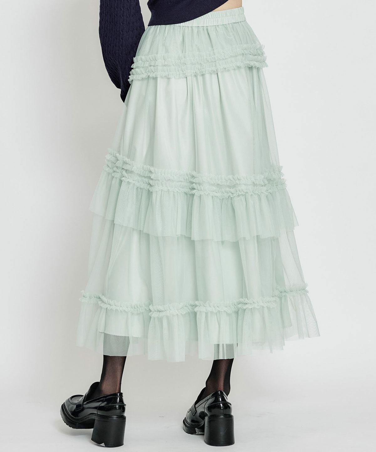 ソフトチュールフリルロングスカート