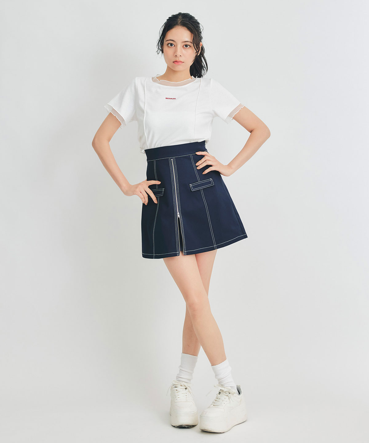 ZIPレイヤードデザインミニスカート