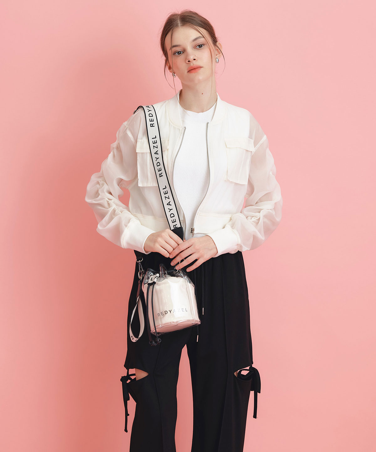 サイドカッティングリボンワイドパンツ