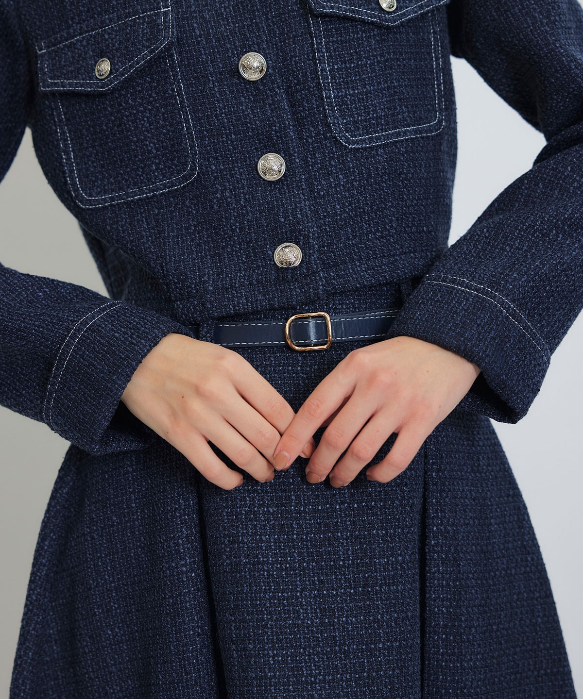 ダブルステッチツイードブラウス×フレアロングスカートセットアップ