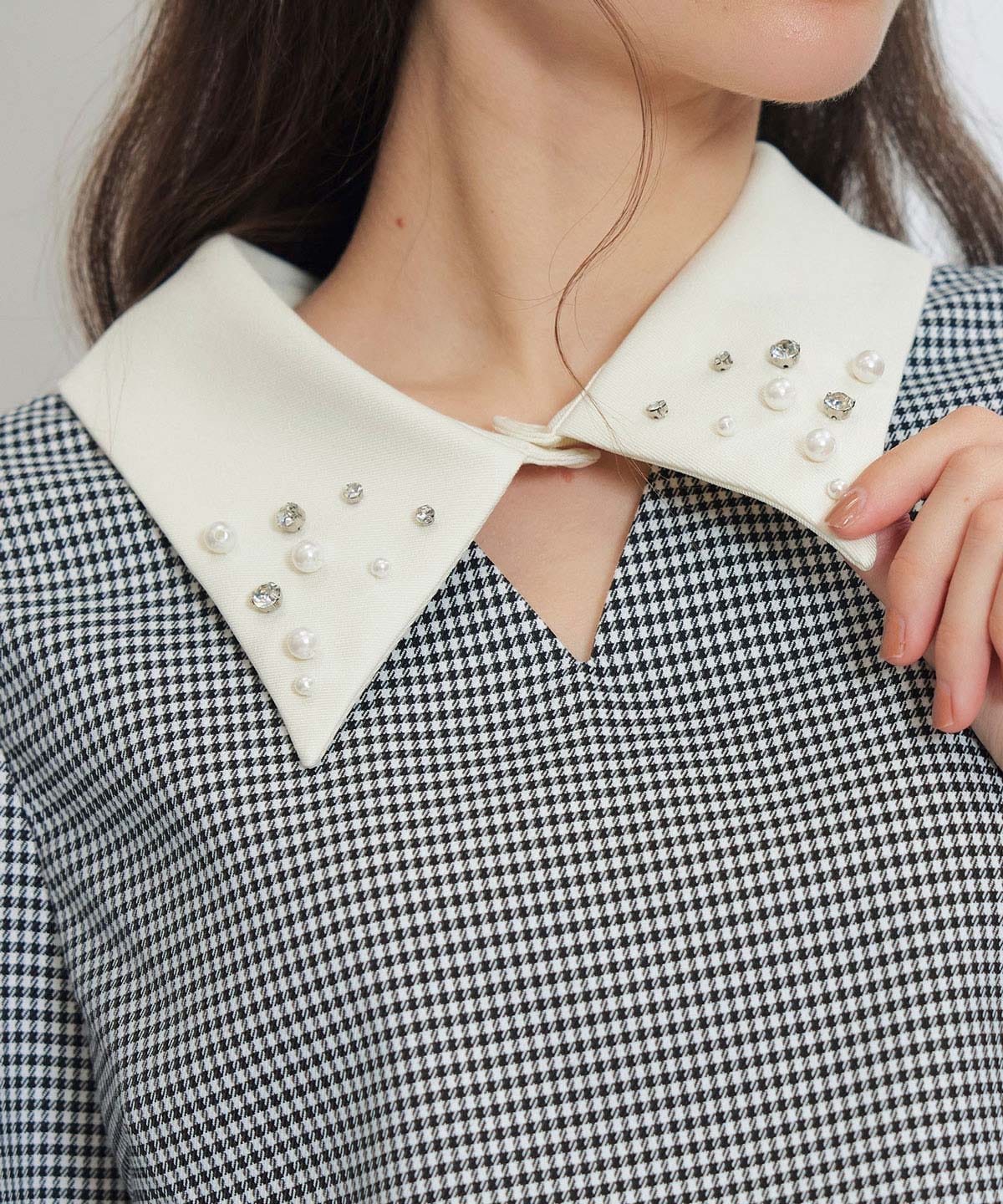 ビジューカラーコンパクトブラウス×バイカラーロングフレアスカートセットアップ