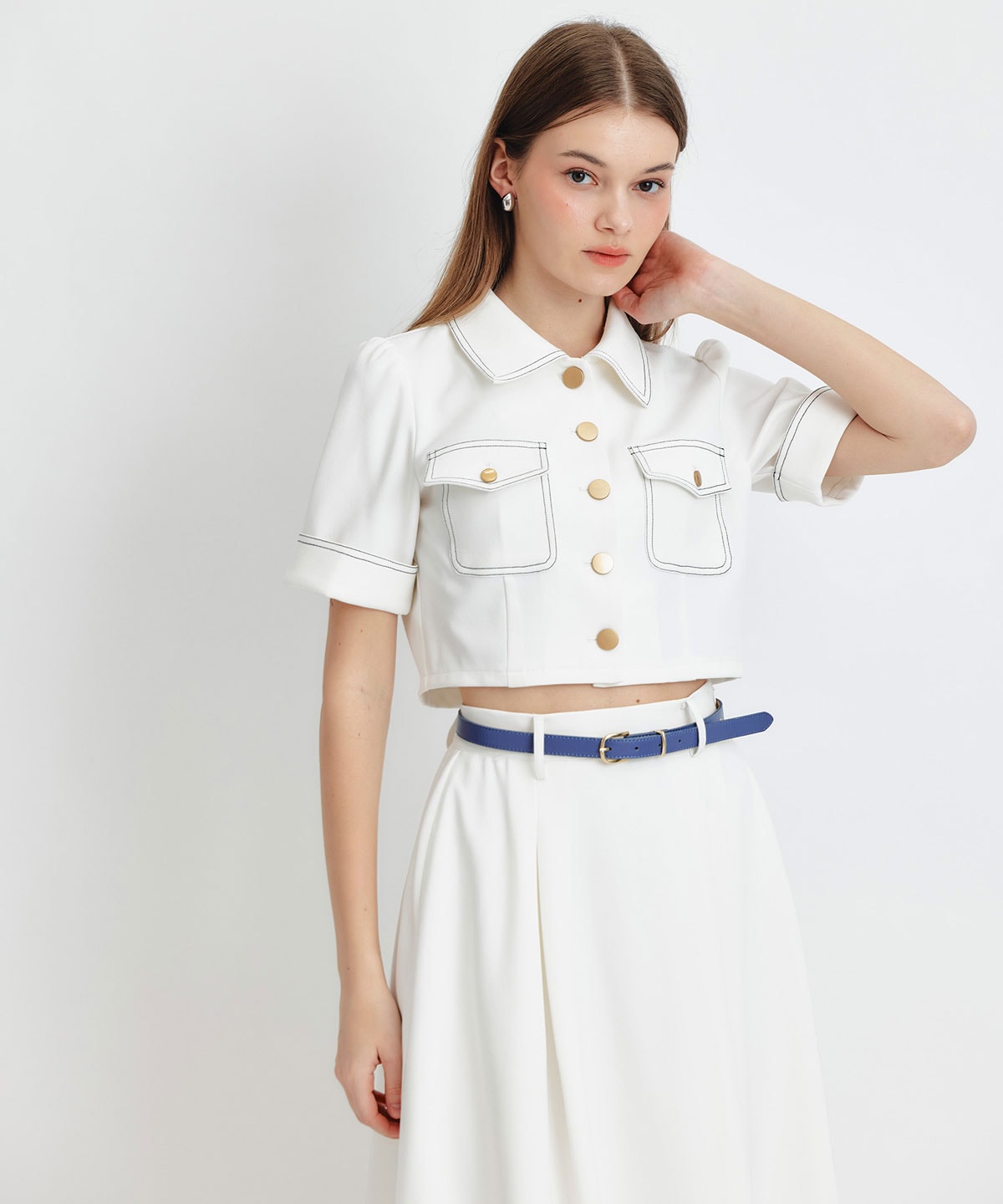 ショートジャケット×フレアロングスカートセットアップ