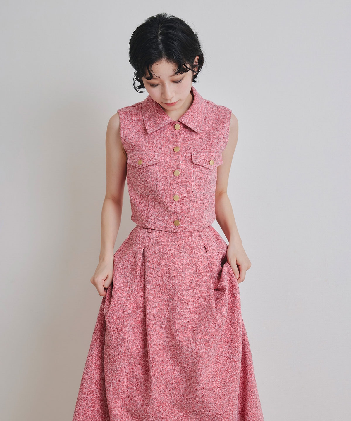 サマーツイードベスト×ロングフレアスカート