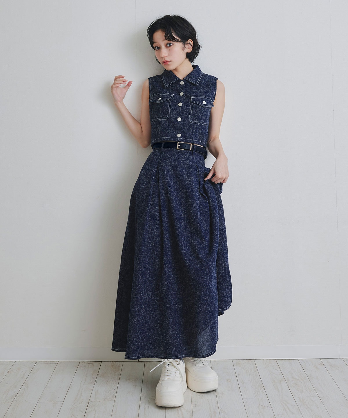 サマーツイードベスト×ロングフレアスカート