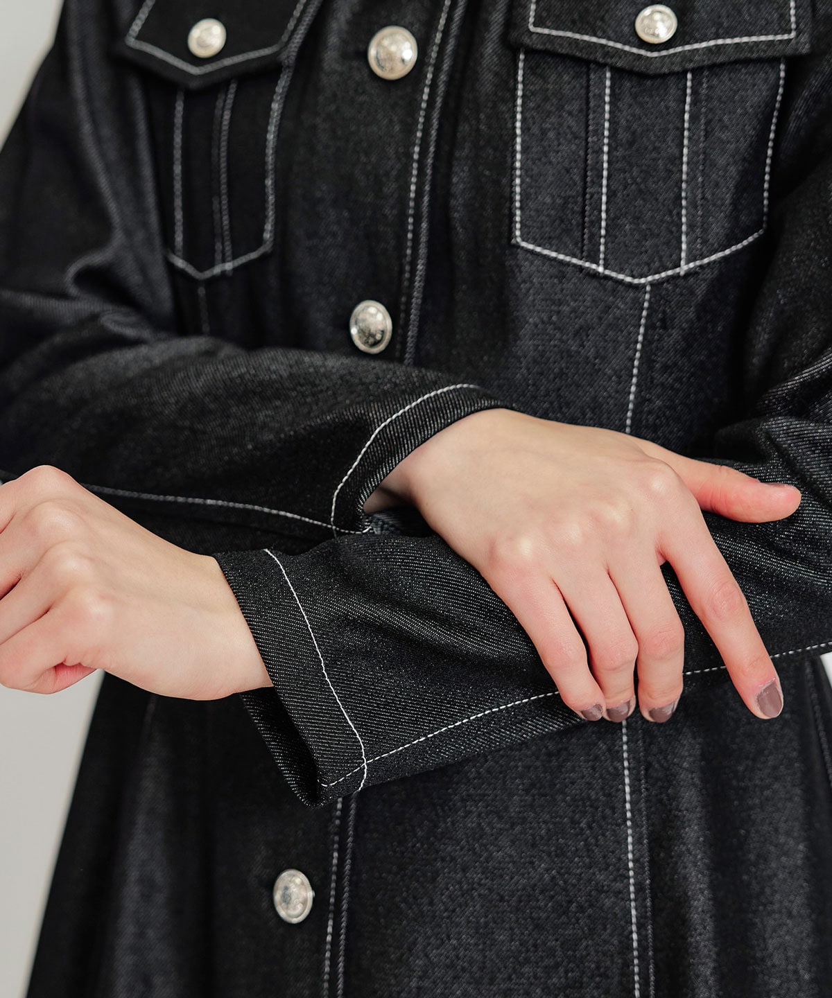 デニムステッチミニシャツワンピース