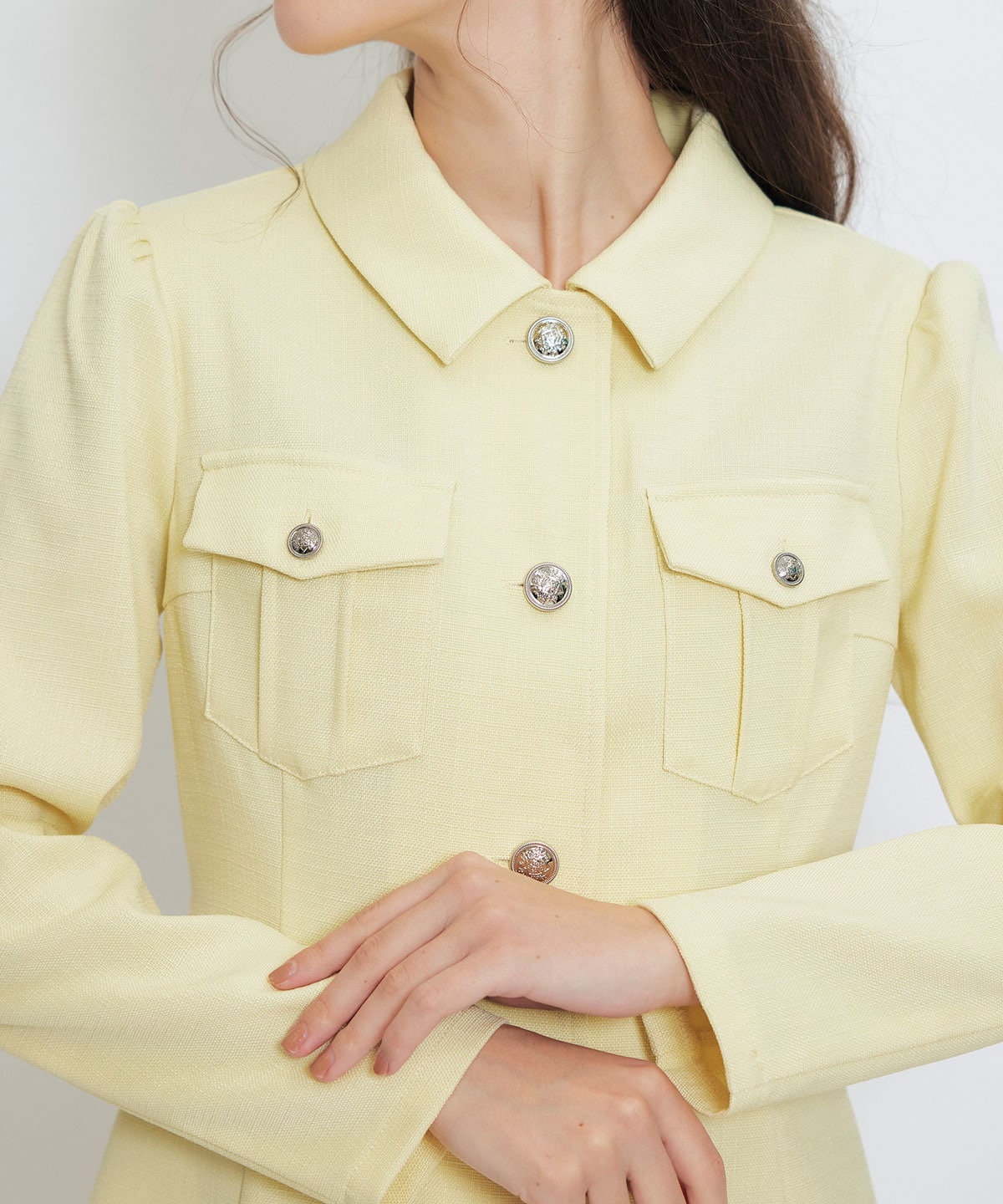 スプリングツイードシャツミニフレアワンピース