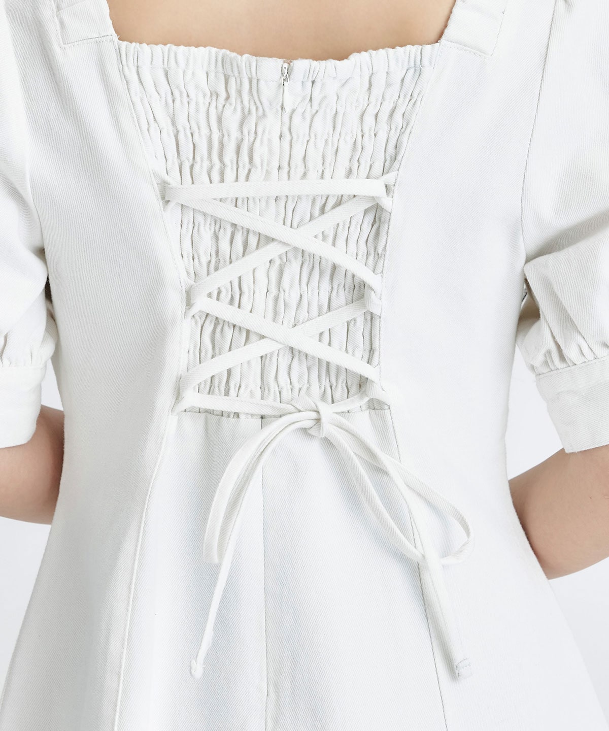 デコルテベルトデニムフレアロングワンピース