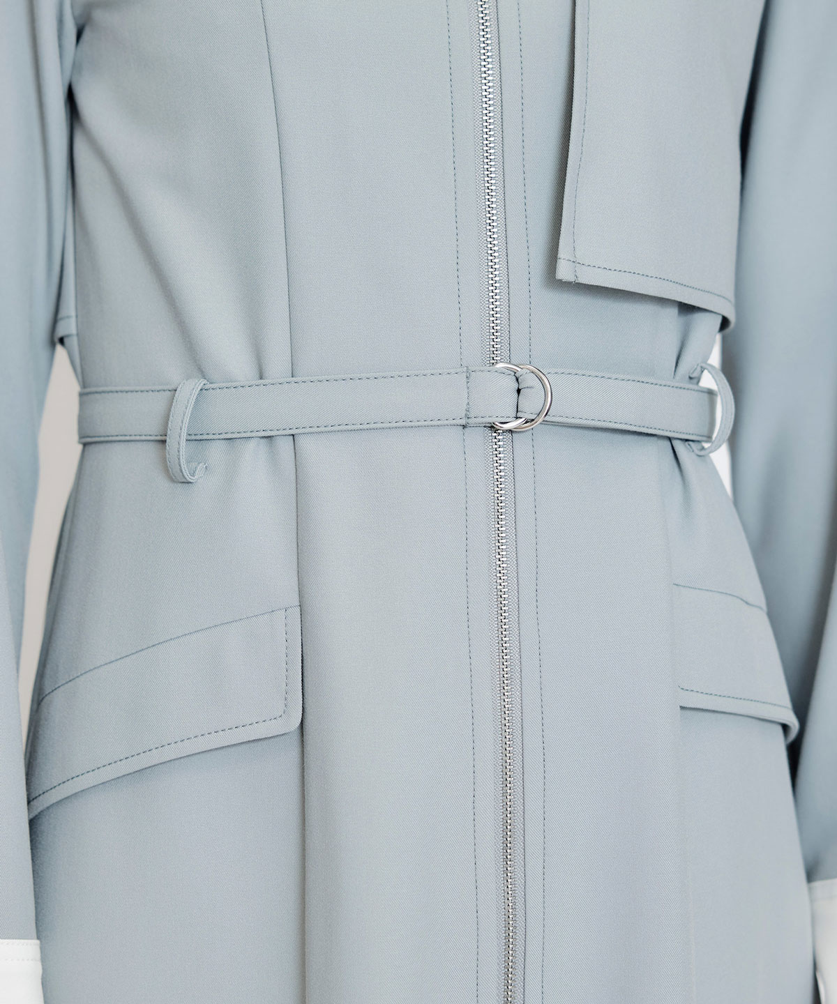 フロントZIPバイカラーロングシャツワンピース