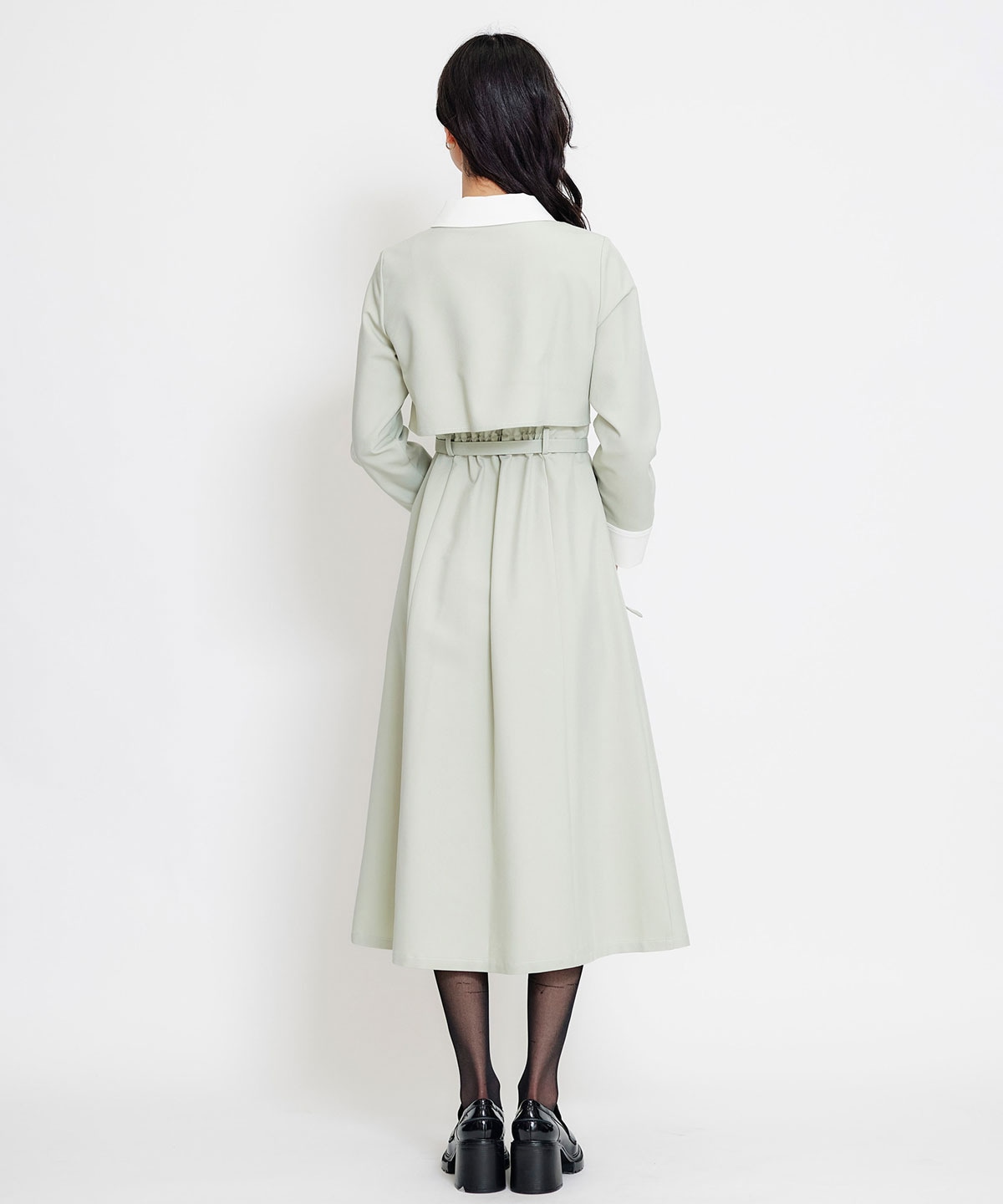 フロントZIPバイカラーロングシャツワンピース