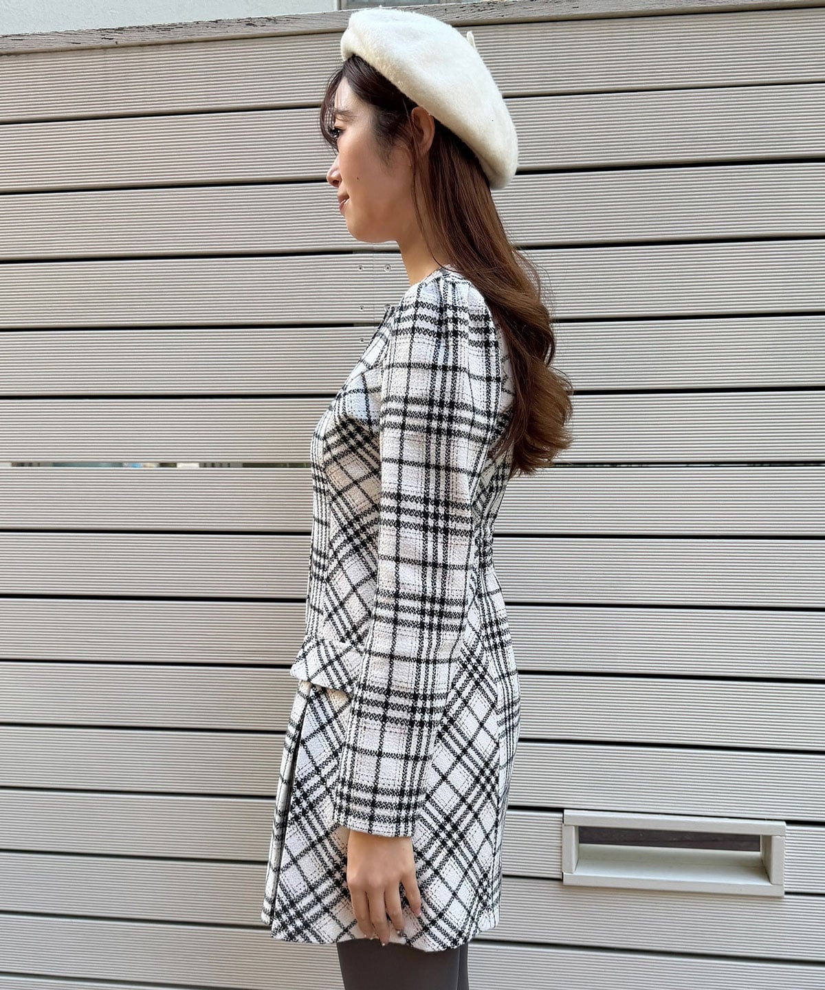 バイアスチェックツイードミニワンピース