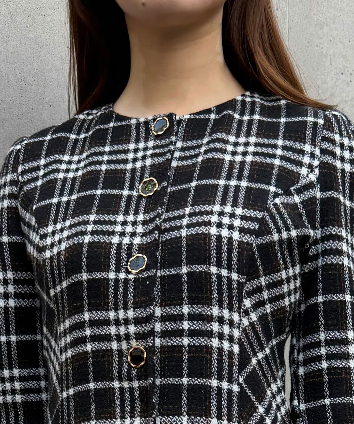 バイアスチェックツイードミニワンピース