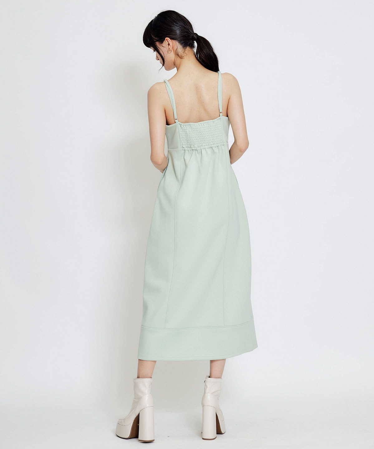 【セットアップ可能】バイカラーステッチカットロングワンピース