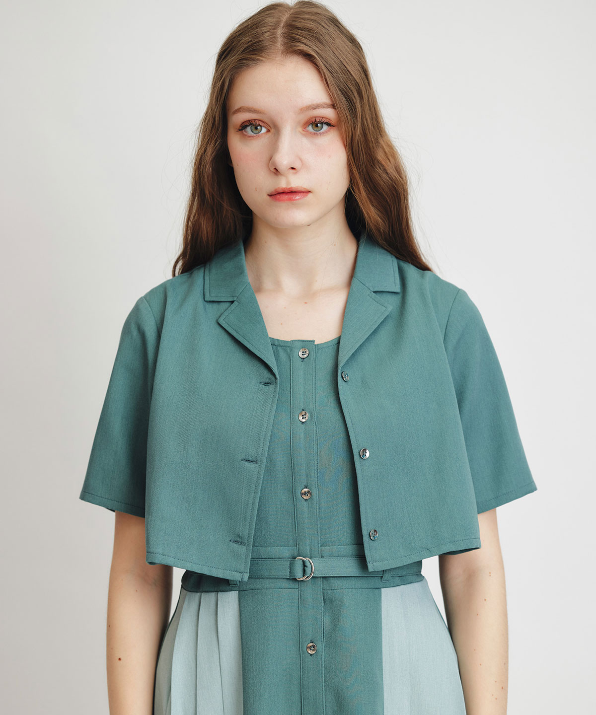 レイヤードサイドプリーツバイカラーロングワンピース