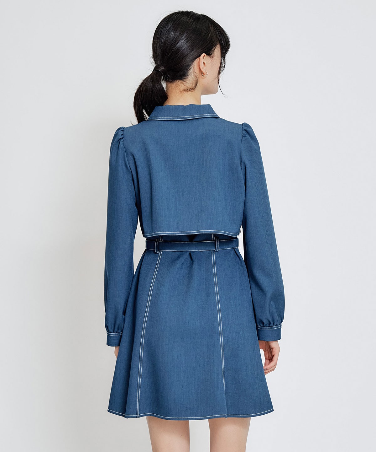 バイカラーステッチフレアミニシャツワンピース