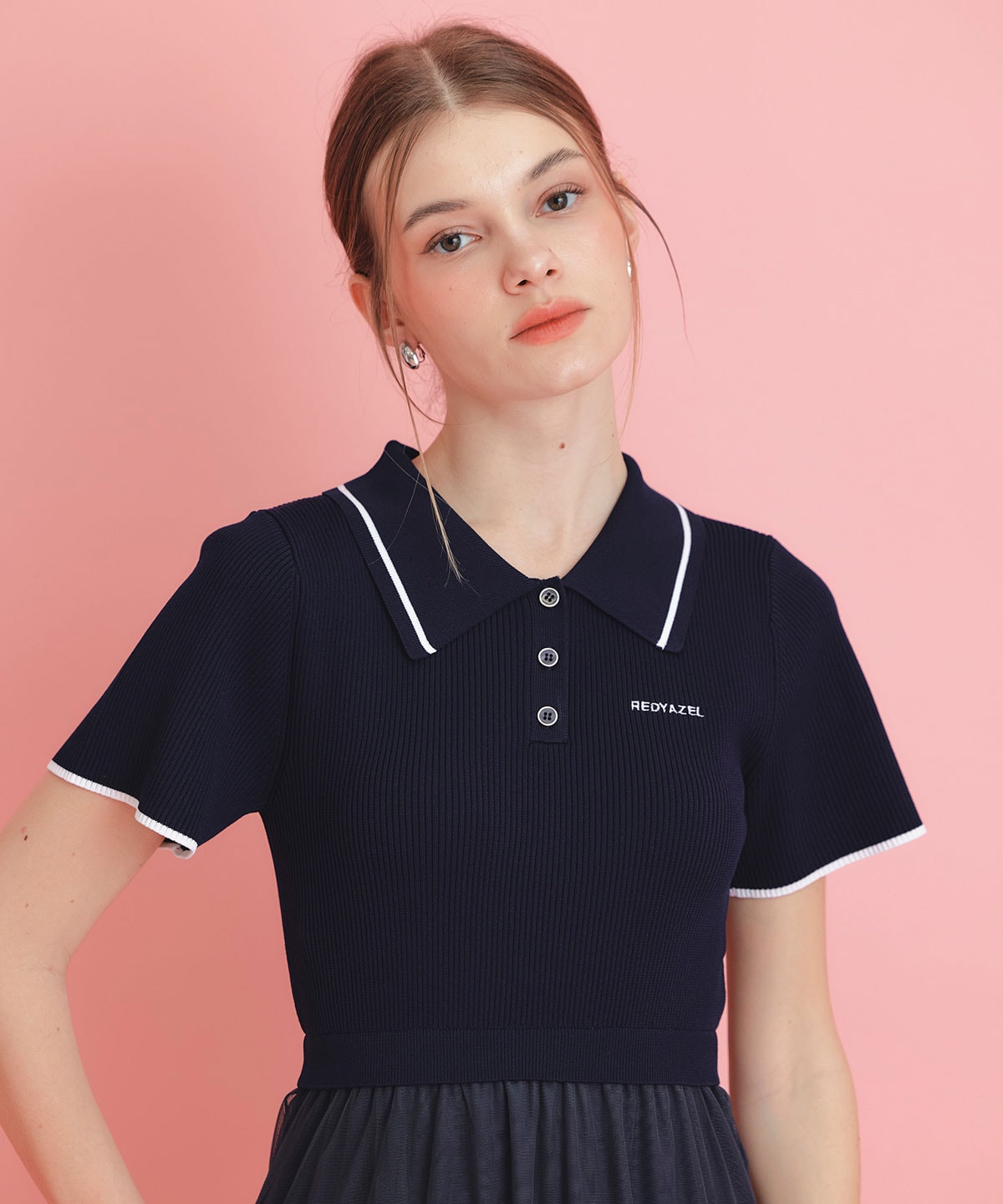 ポロニットチュールティアードドッキングロングワンピース