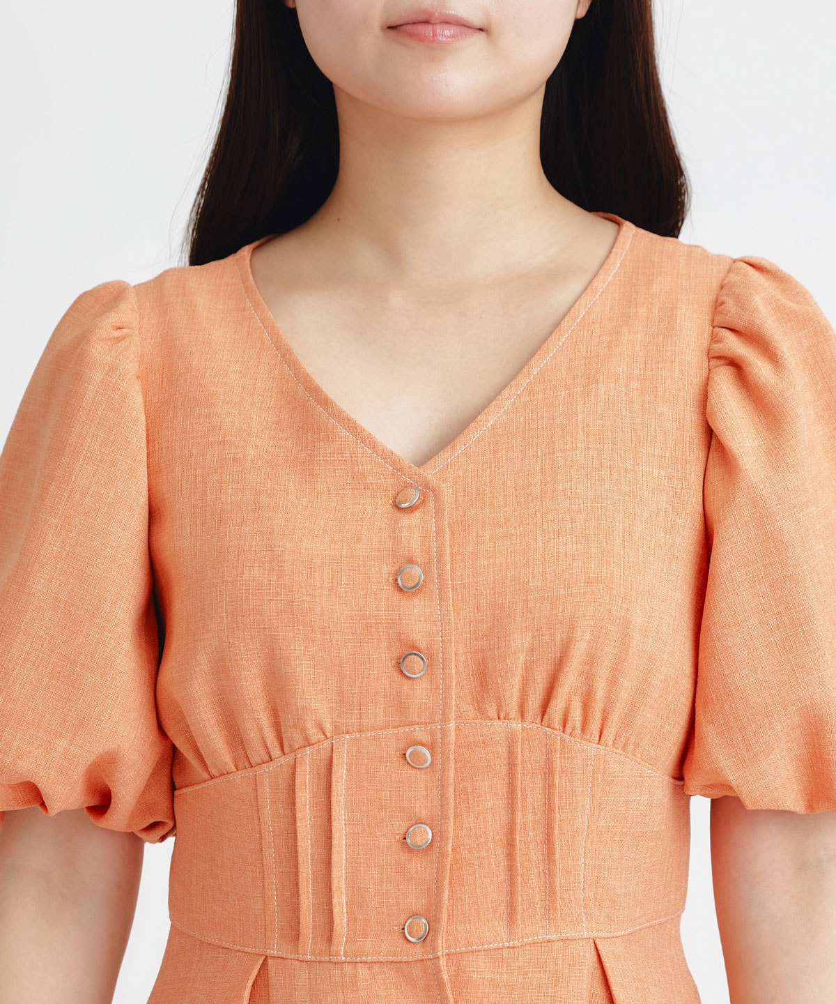 コルセットバルーンスリーブフレアロングワンピース