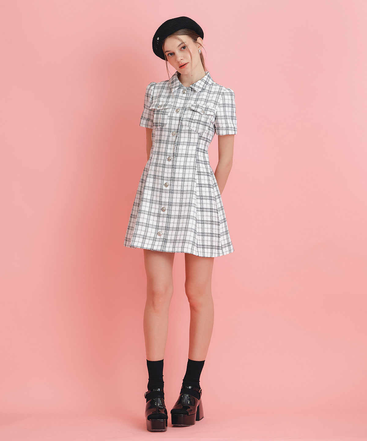 サマーツイードチェックシャツミニワンピース