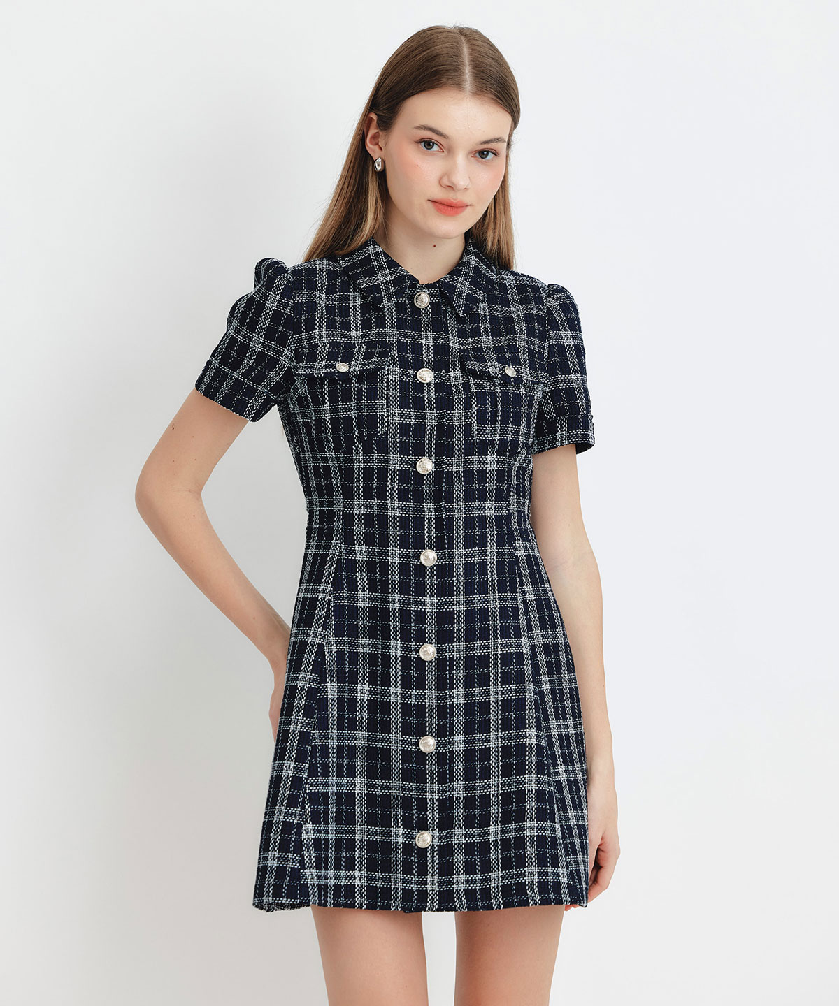 サマーツイードチェックシャツミニワンピース