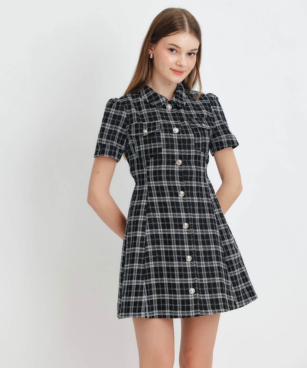 サマーツイードチェックシャツミニワンピース