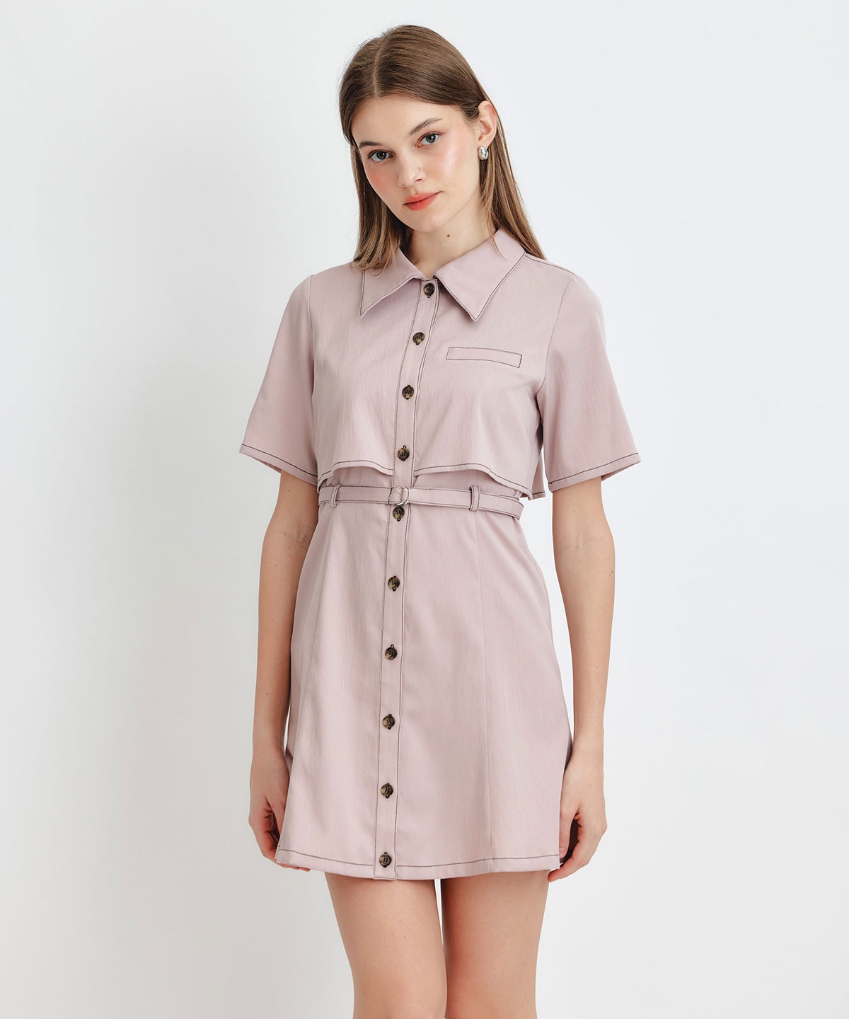 レイヤードライクコントラストフレアミニワンピース