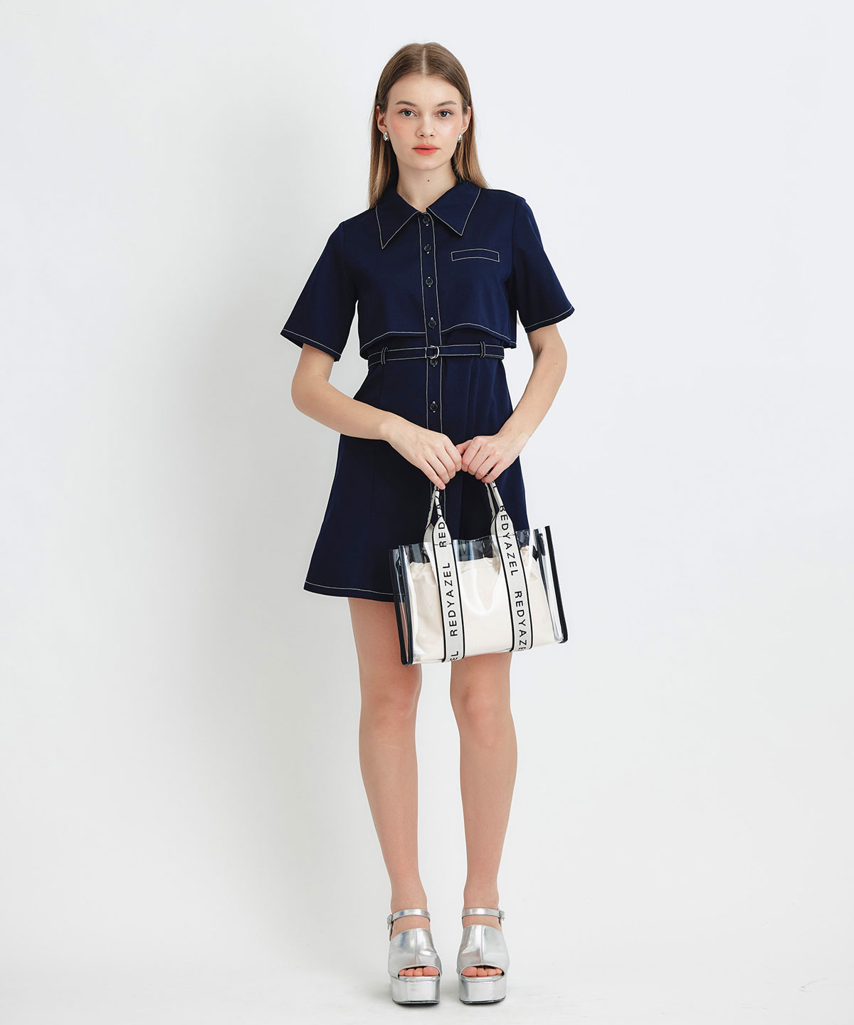 レイヤードライクコントラストフレアミニワンピース