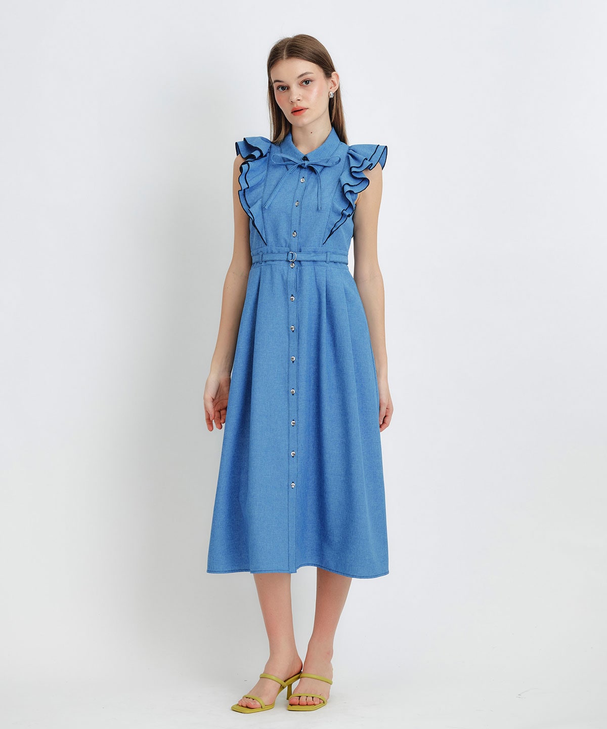 フリルシャツフレアロングワンピース