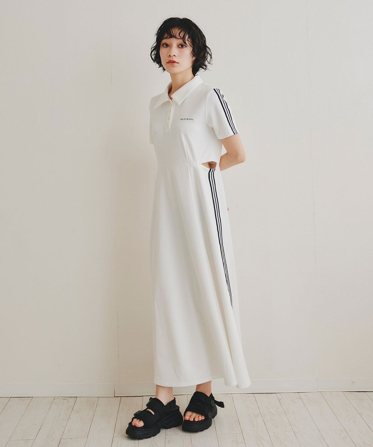 ライン2WAYサイドカットロングフレアワンピース