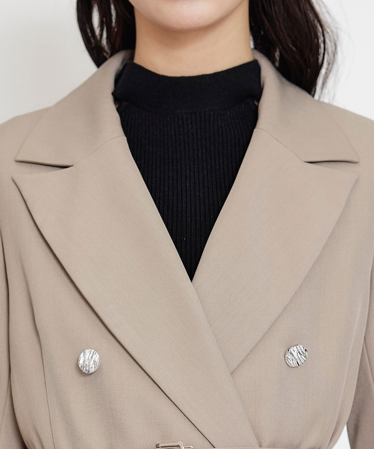 【セットアップ可能】ワイドカラーミドルダブルジャケット