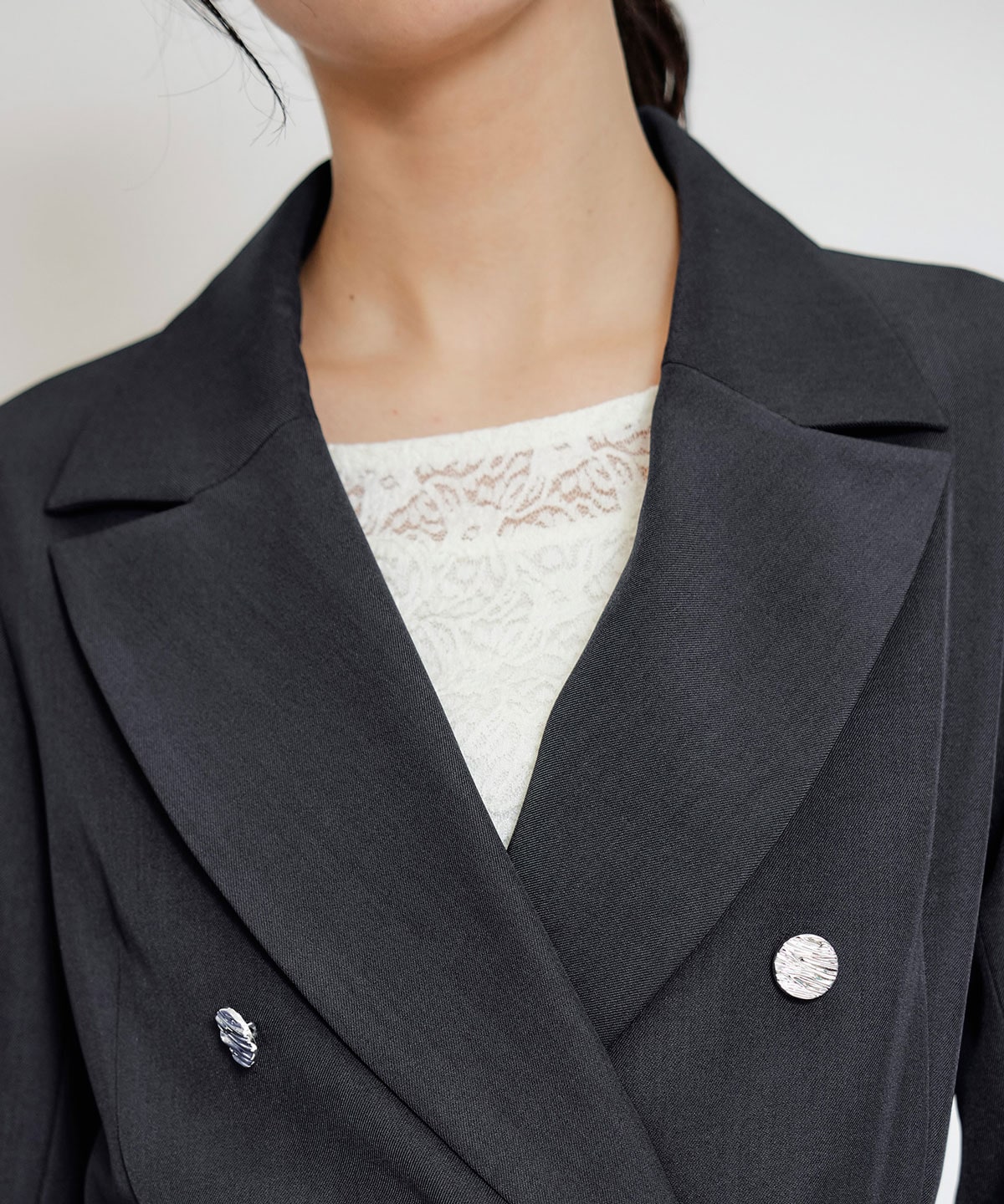 【セットアップ可能】ワイドカラーミドルダブルジャケット