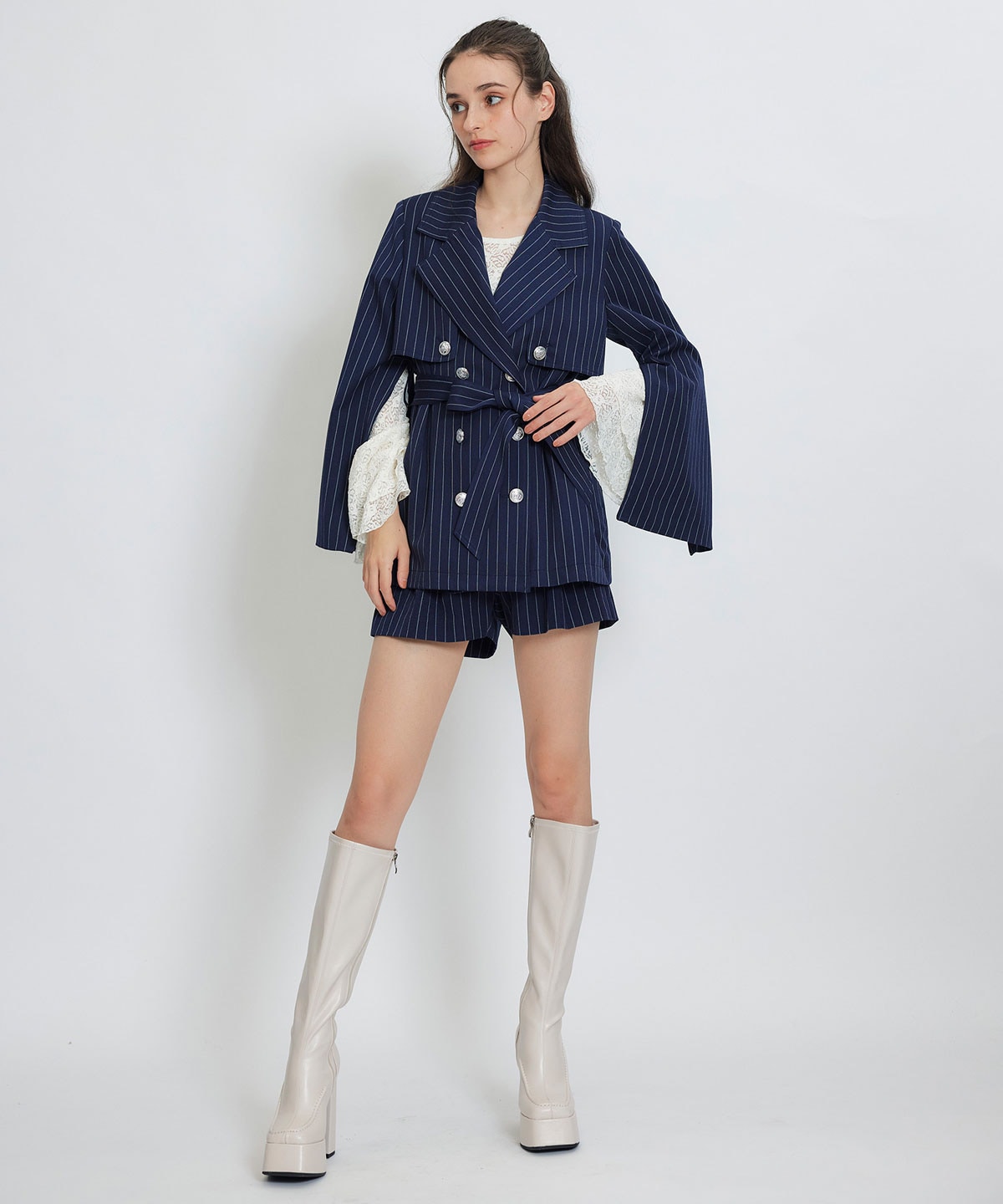 【セットアップ可能】2WAYエンブレムボタンミドルトレンチコート