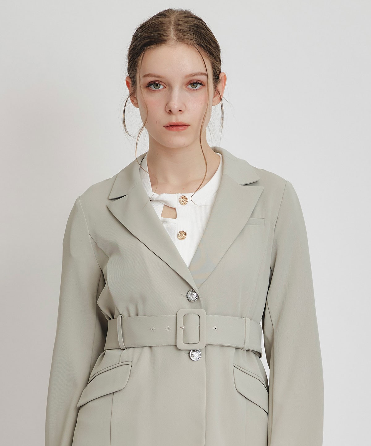 【セットアップ可能】アイシーカラーウエストマークベルトテーラードジャケット